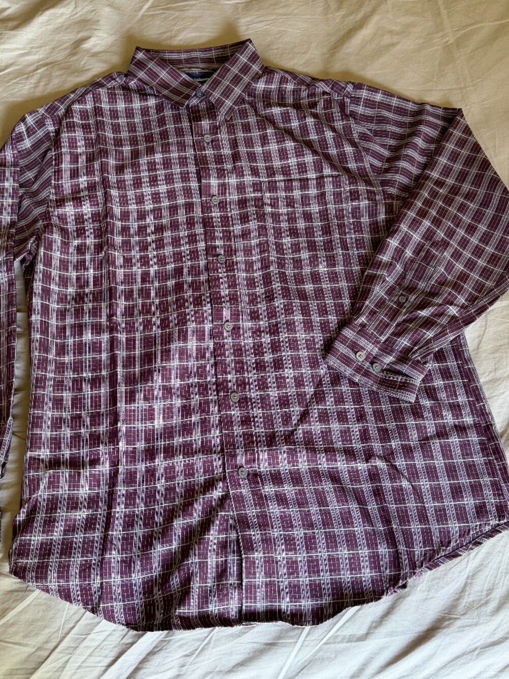 Croft & Barrow Mens Medium Long Sleeve Burgandy Maroon Plaid Easy Care Shirt